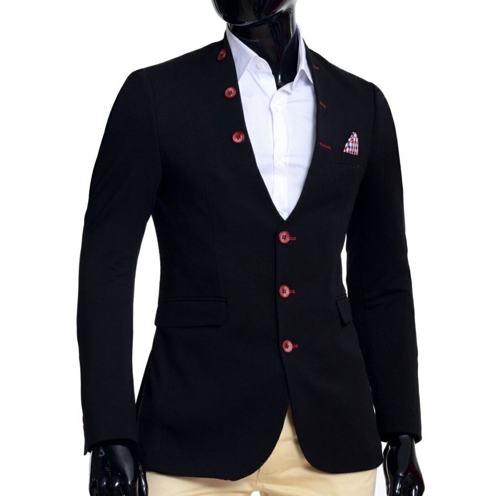 WEEN CHARM Slim Fit Standing Collar Blazer 3 Button Suit Jacket